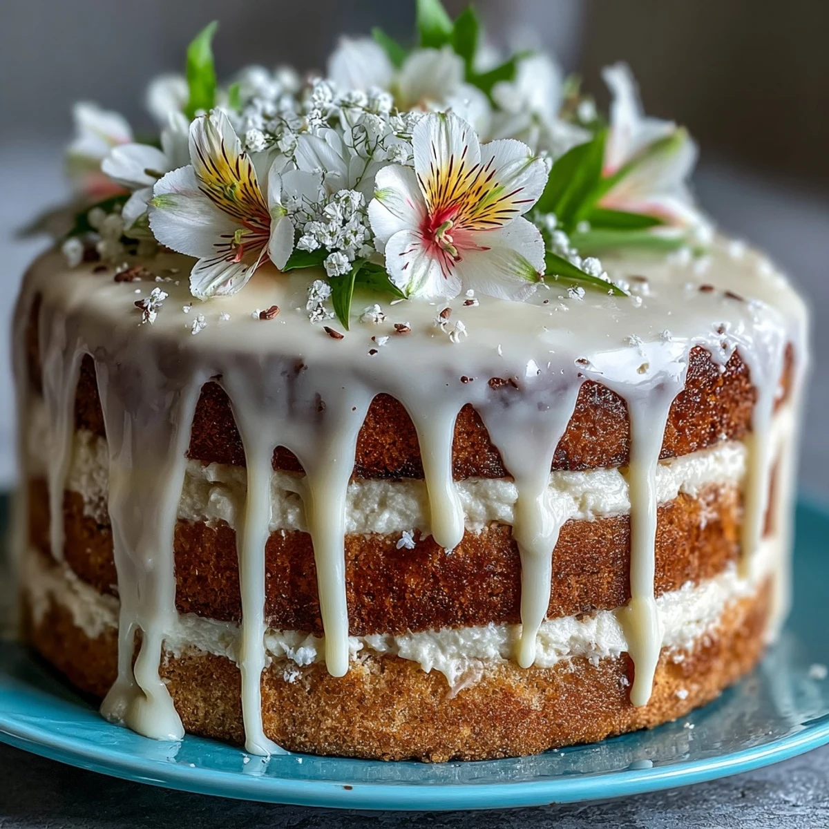 Spring Layer Cake with Lemon Frosting and White Chocolate Drip