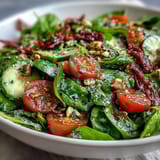 Fresh spring greens tossed with honey mustard dressing, sliced radish, carrot, and crumbled feta cheese for a tangy twist.  