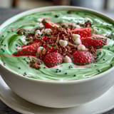 Creamy matcha and strawberry layers swirl together in this energizing smoothie bowl, perfect for a refreshing breakfast or snack.