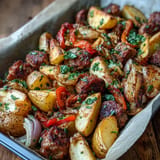 Hearty Apple Sausage Breakfast Sheet Pan, a colorful roasted breakfast ready to serve.