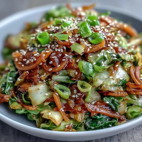 Sizzling Hot and Sour Cabbage in a wok, tossed with julienned carrots and scallions in a glistening, spicy-savory sauce.
