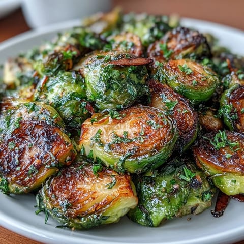 Crispy roasted Brussels sprouts tossed with fresh herbs, lemon zest, and toasted almonds for a vibrant side dish.