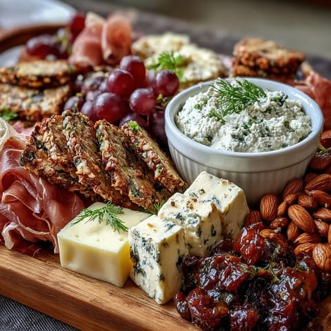 An inviting platter of artisanal breads, olives, and veggies surrounding two flavorful homemade dips, perfect for sharing.  