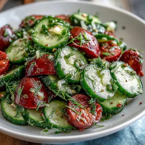 Bright spring salad of cucumbers and radishes tossed in a zesty dill vinaigrette, perfect for warm weather.  