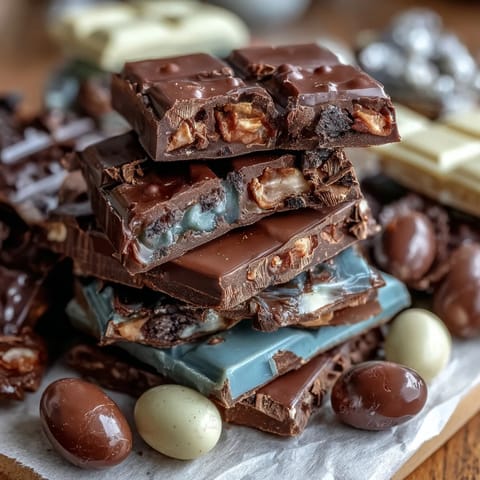 Festive pastel chocolate bark with Cadbury eggs, drizzled in candy melts and sprinkled with colorful toppings.