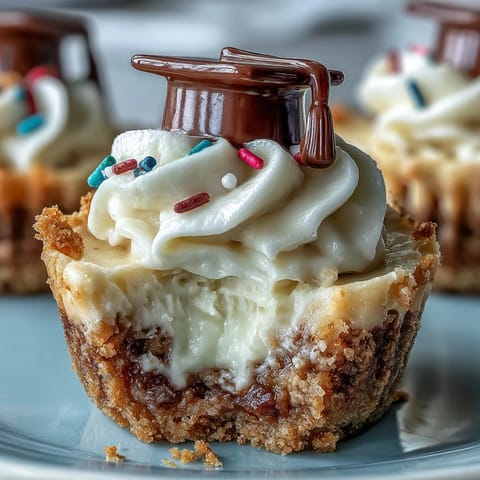 Creamy Easy Graduation Cheesecake Bites adorned with festive party sprinkles on a buttery crust.