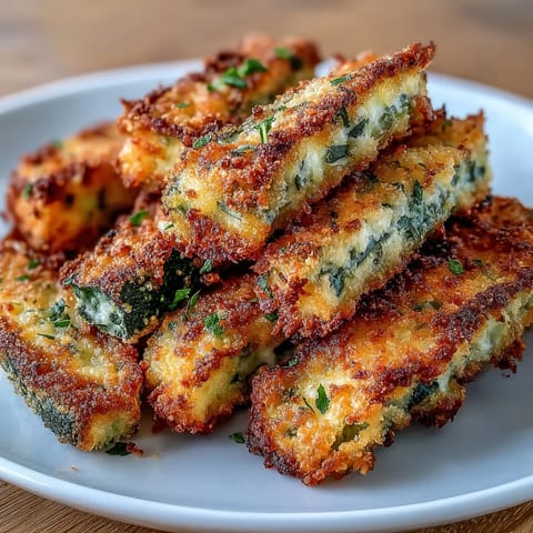 Close-up of oven-baked Parmesan zucchini fries, ready to be dipped and enjoyed.
