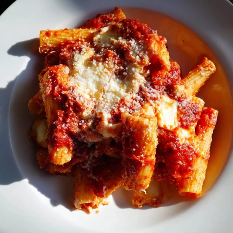 Appetizing Baked Ziti with a bubbling, golden-brown cheese topping, a classic comfort food.