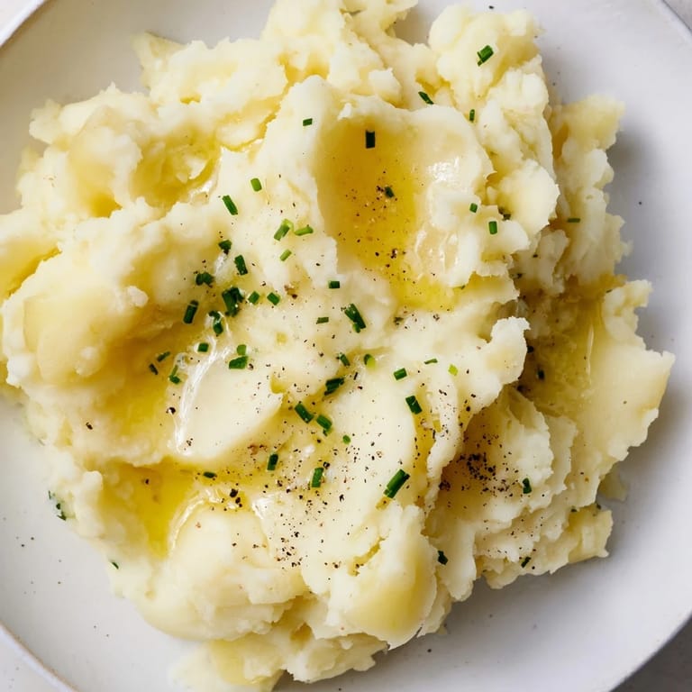 Golden, home-style mashed potatoes, mixed with butter, perfect with a hearty roast beef dinner.