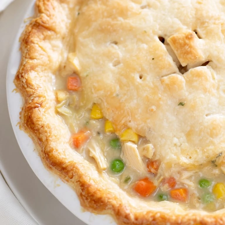 Hearty Chicken Pot Pie, a comforting dish with tender chicken and veggies under a crust.