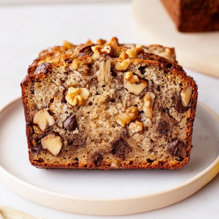 A close-up of moist banana bread, hinting at its soft texture and delicious, fruity flavor.