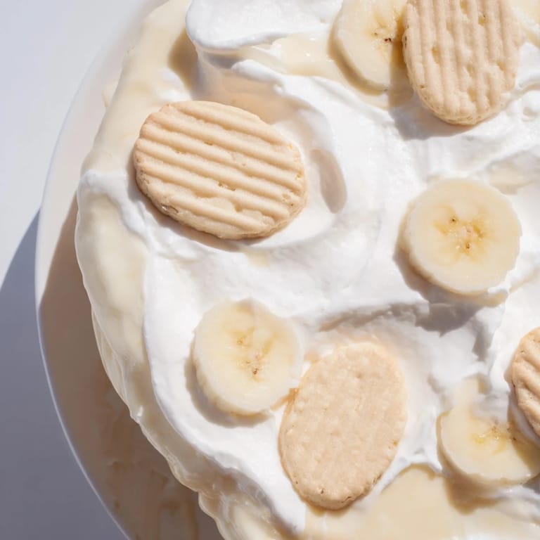 Rich Banana Pudding, a classic treat, layered in a clear dish with whipped cream topping and ripe bananas.