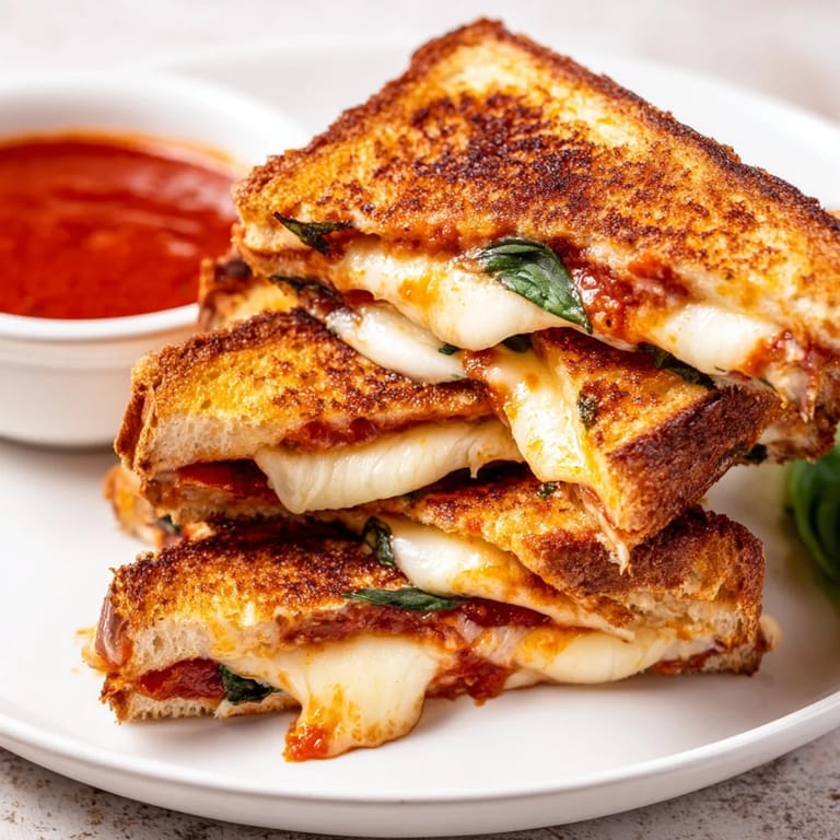 Warm Caprese Grilled Cheese Dippers stacked high, ready for a quick appetizer snack.