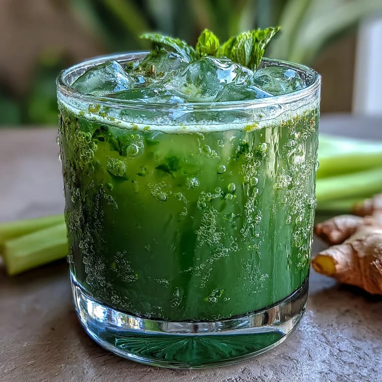 Celery Ginger Lemon Juice in a clear pitcher, showcasing its bright green color and fresh ingredients like lemon slices and ginger.  