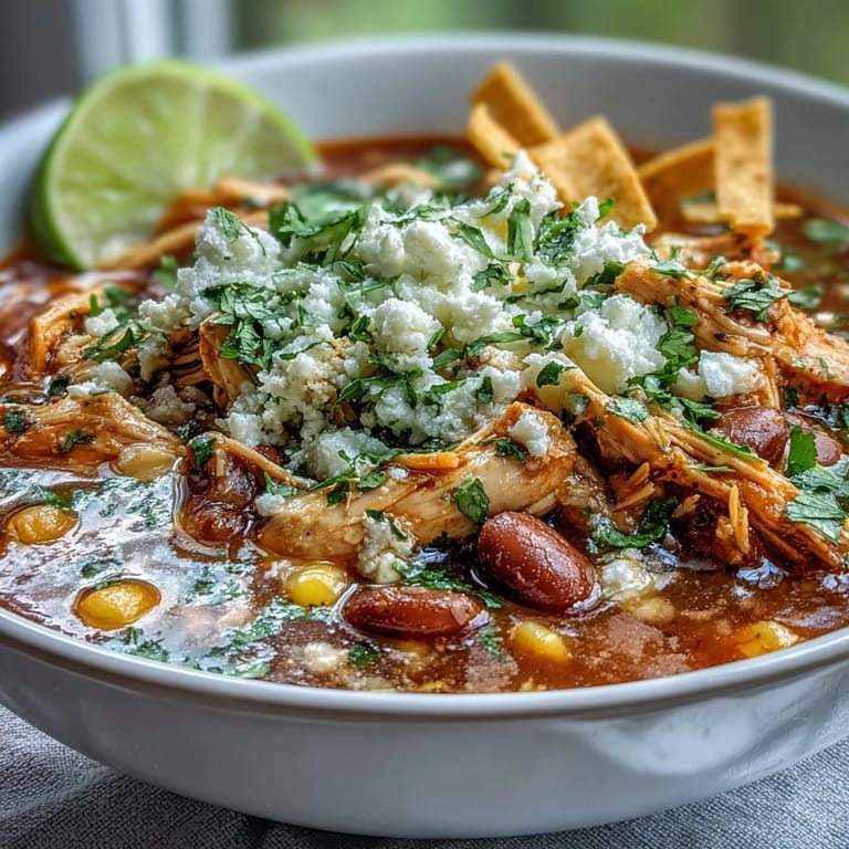 Fresh lime wedges sit beside a hearty serving of Chicken Tortilla Soup, ready for a bright squeeze over the savory broth and toppings.