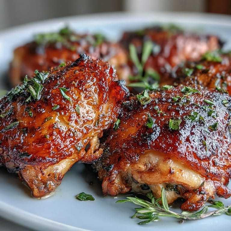 Juicy Crispy Baked Bone-In Chicken Thighs seasoned with smoked paprika, ready to serve with parsley.