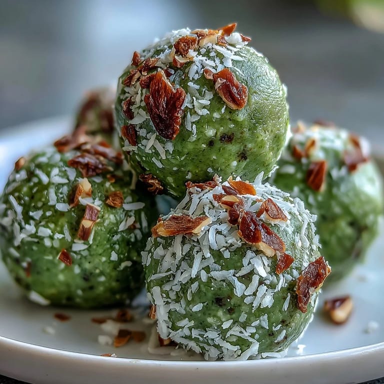 Wholesome no-bake matcha coconut energy balls featuring oats, perfect for a quick pick-me-up any time of day.  