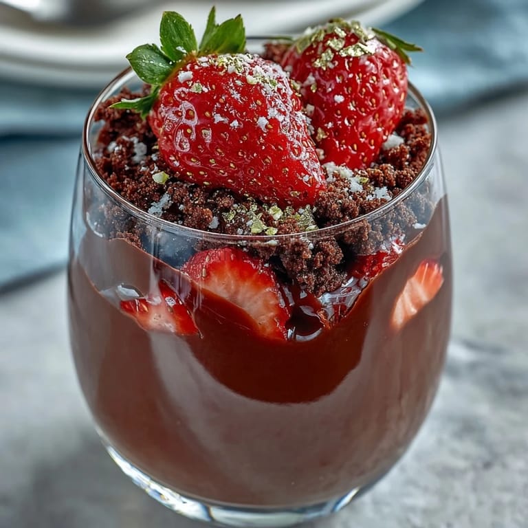 Decadent Easy Dubai Chocolate Strawberry Dessert Cups layered with smooth ganache, fresh berries, and a touch of gold for special occasions.