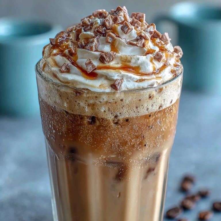 Blended iced coffee with real vanilla bean, topped with luscious dairy-free coconut whipped cream—an irresistible vegan indulgence.