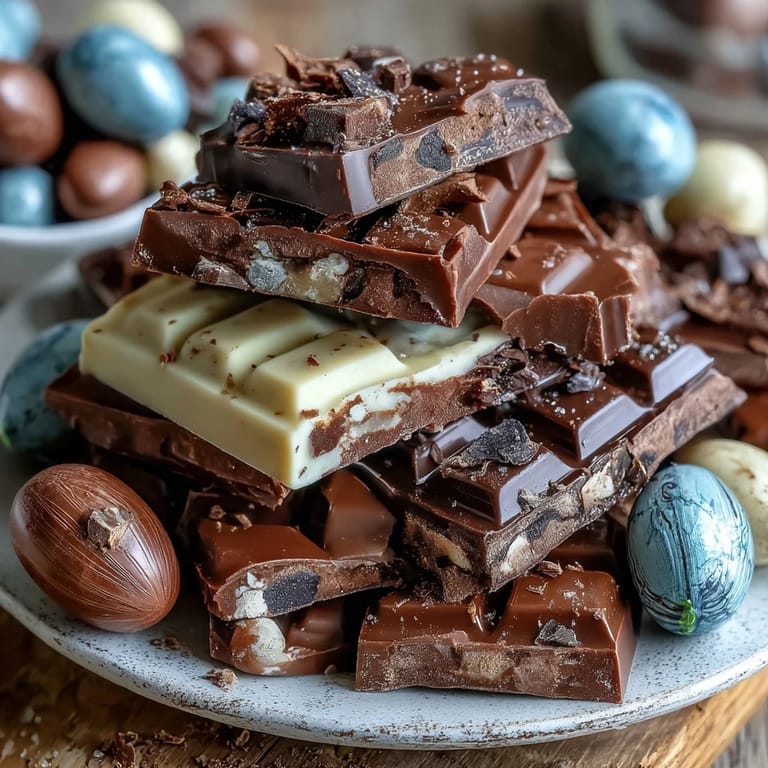 Colorful Easter chocolate bark with crunchy Cadbury eggs and pastel candy swirls, perfect for spring celebrations.