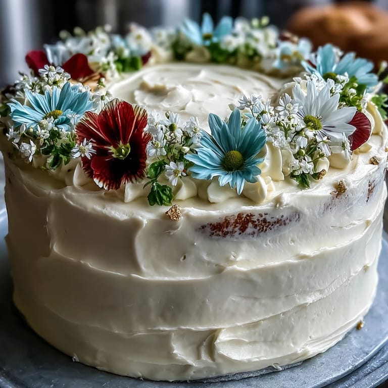 Elegant vanilla sponge cake decorated with delicate edible flowers and shimmering gold leaf for a memorable graduation celebration.