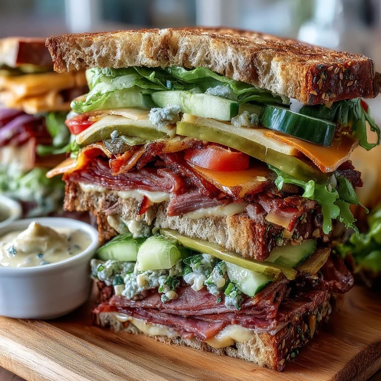 Artfully arranged Loaded Deli Sandwich Board with ciabatta, sourdough, spreads, and toppings ready for a perfect picnic meal.