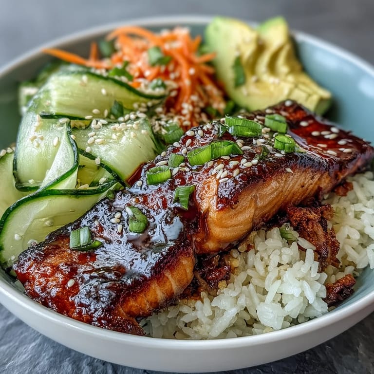 Quick 15-minute teriyaki salmon bowl featuring tender glazed salmon, colorful veggies, and toasted sesame seeds on hot rice.