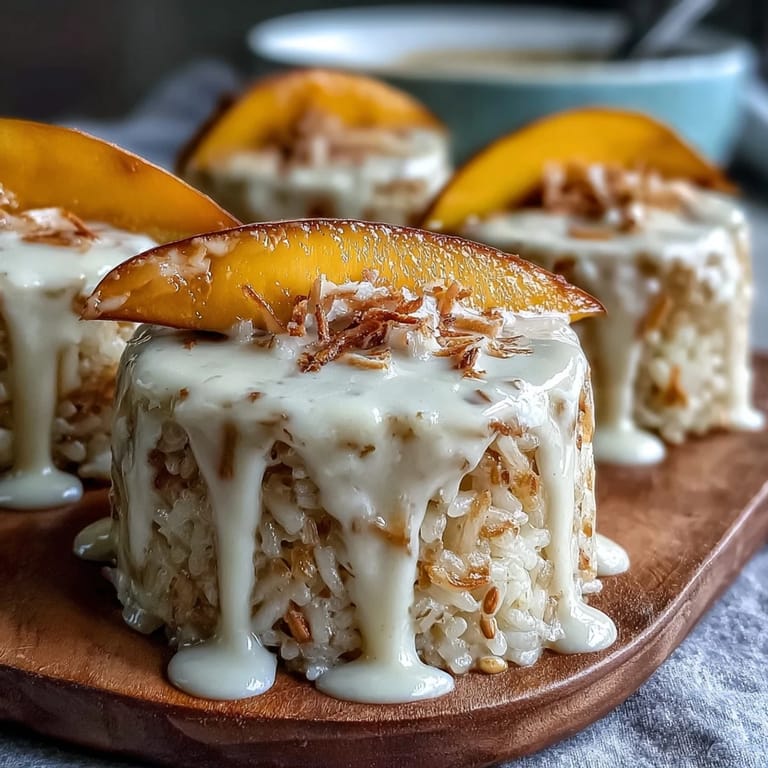 Beautifully layered Mango Sticky Rice Cups, crowned with sweet mango and coconut drizzle.