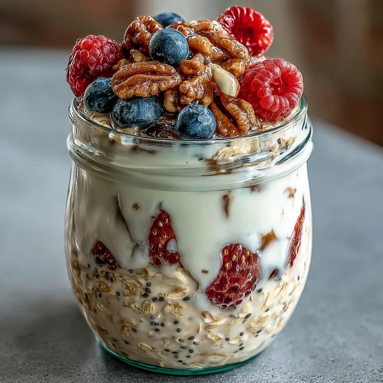 Vibrant overnight oats dish, showcasing wholesome grains with a burst of fresh berries.
