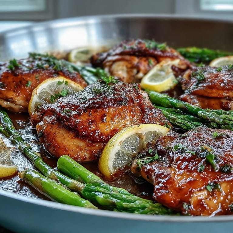 One-pan tender chicken and bright asparagus, a delicious, zesty meal ready fast.