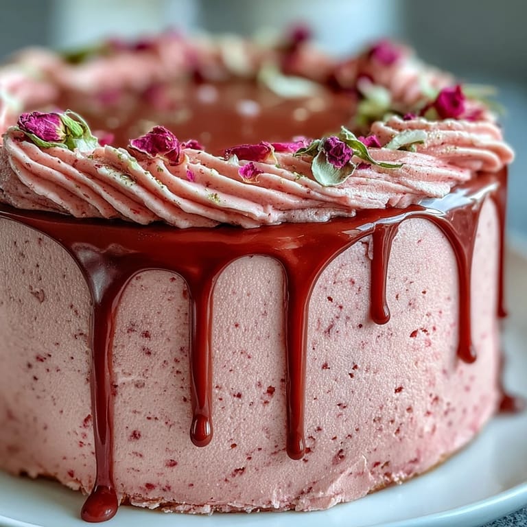Elegant Bridal Shower Rosé Velvet Cake, a soft pink dessert with luscious cream cheese frosting.