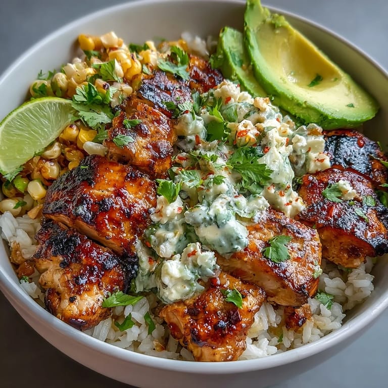 Enjoy these delicious Street Corn Chicken Rice Bowls, a zesty Southwest-inspired meal.