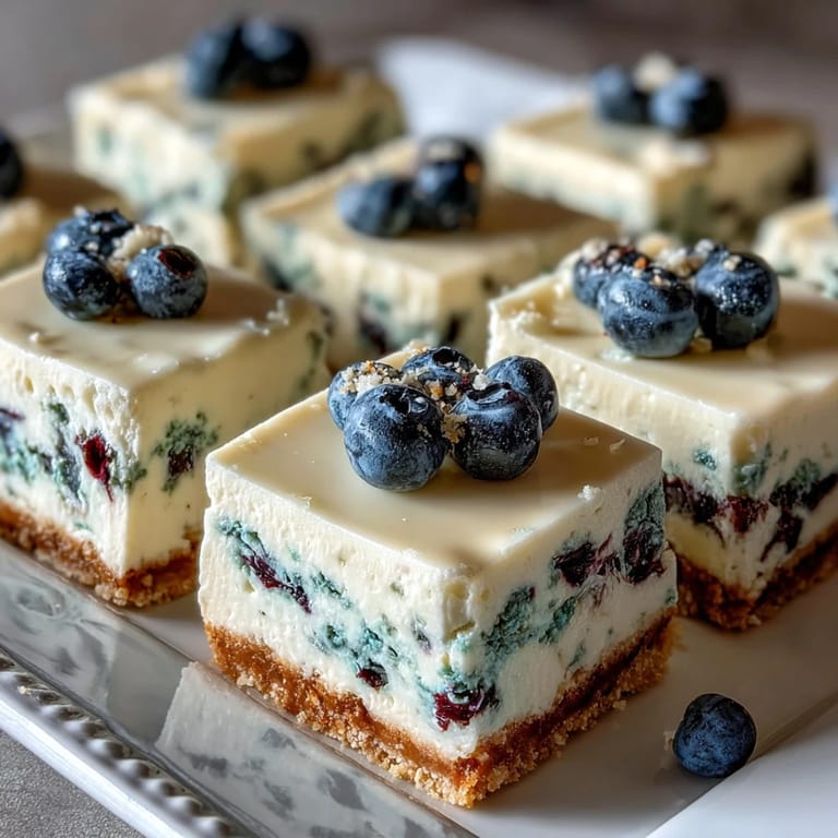 Decadent no-bake lemon blueberry cheesecake bars perfect for summer dessert.