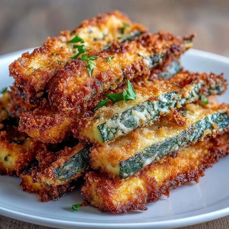A close-up of oven-baked Crispy Parmesan Zucchini Fries, ready for dipping.