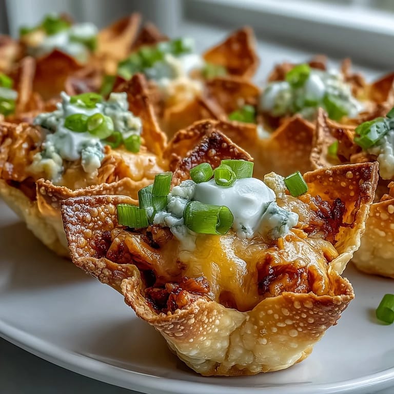 Golden baked Buffalo Ranch Chicken Snack Cups with melted cheese and fresh celery garnish.