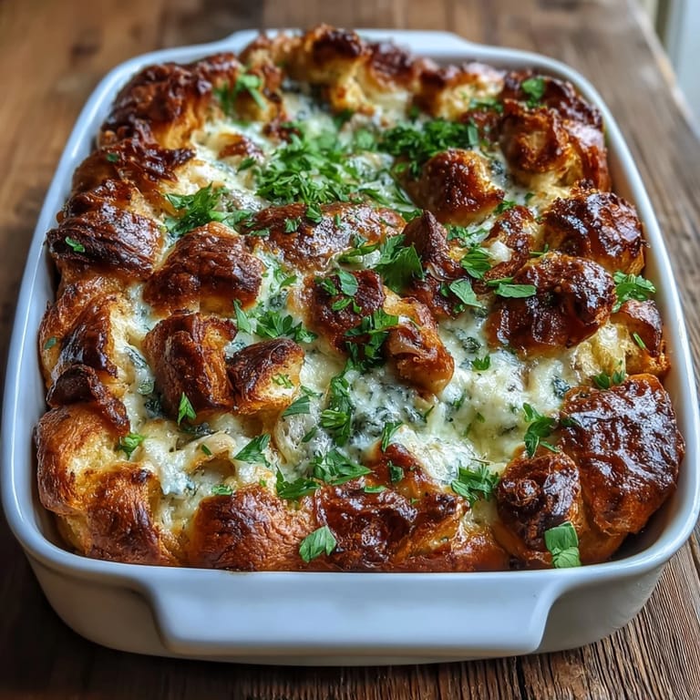 Creamy Chicken Caesar Croissant Bake recipe photo featuring tender chicken and flaky croissants.