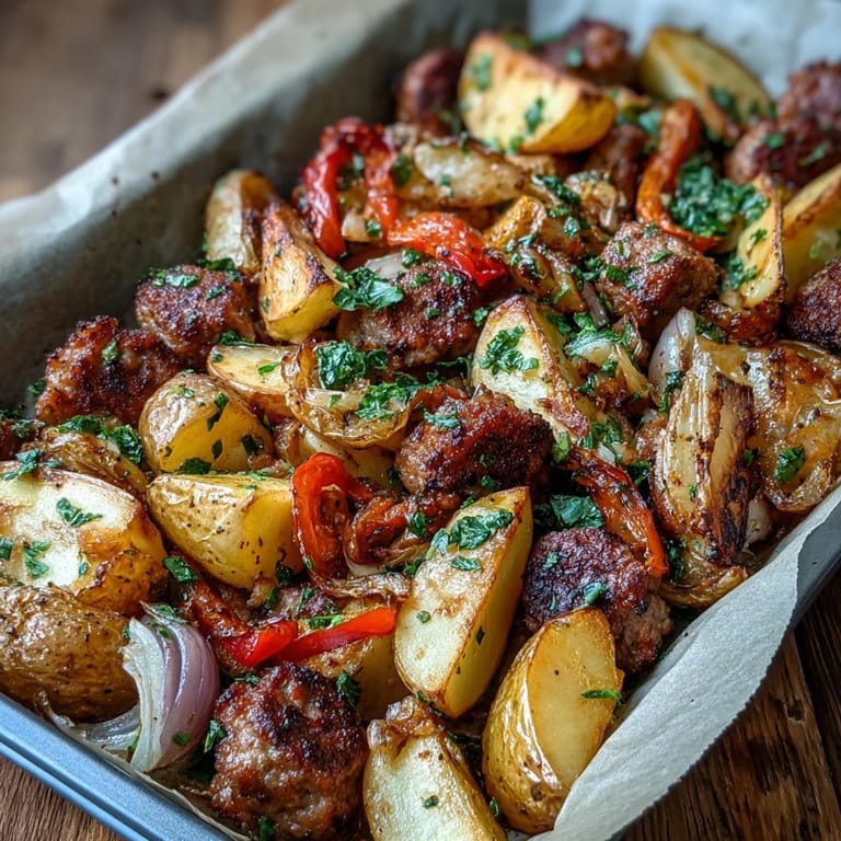 Hearty Apple Sausage Breakfast Sheet Pan, a colorful roasted breakfast ready to serve.