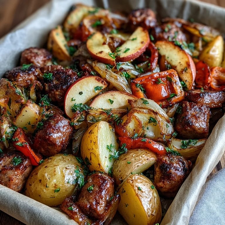 Enjoy this easy Apple Sausage Breakfast Sheet Pan, perfect for a quick morning meal.