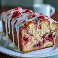 Moist strawberry swirl pound cake loaf with vanilla glaze, perfect for spring gatherings and sweet teatime treats.