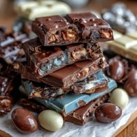 Festive pastel chocolate bark with Cadbury eggs, drizzled in candy melts and sprinkled with colorful toppings.