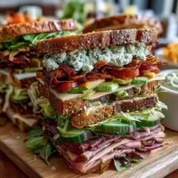 Loaded Deli Sandwich Board with assorted meats, cheeses, and fresh vegetables arranged for customizable picnic sandwiches.