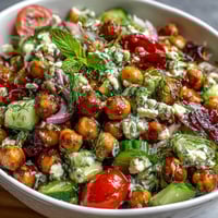 Cold Chickpea Salad with Lemon Herbs: a vibrant bowl of chickpeas, fresh veggies, and bright herbs in tangy lemon dressing.