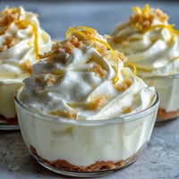 Creamy lemon mousse in individual cups topped with fresh berries and served alongside buttery shortbread cookies for a refreshing spring dessert.
