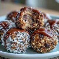 Wholesome no-bake oat bites with creamy peanut butter and mini chocolate chips for a chewy, satisfying snack.