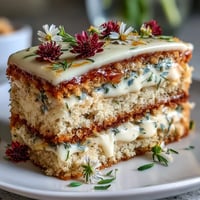 Elegant Spring Cake with Pressed Edible Flowers and Lemon Curd, layered with tangy citrus filling and delicate floral accents.