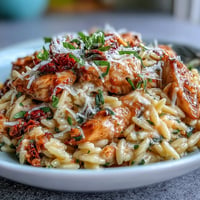 Tender chicken and creamy orzo shine in this vibrant sun-dried tomato chicken orzo meal.