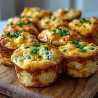 Golden Corn Cheddar Egg Muffins, bubbly with melted cheese and sweet corn.